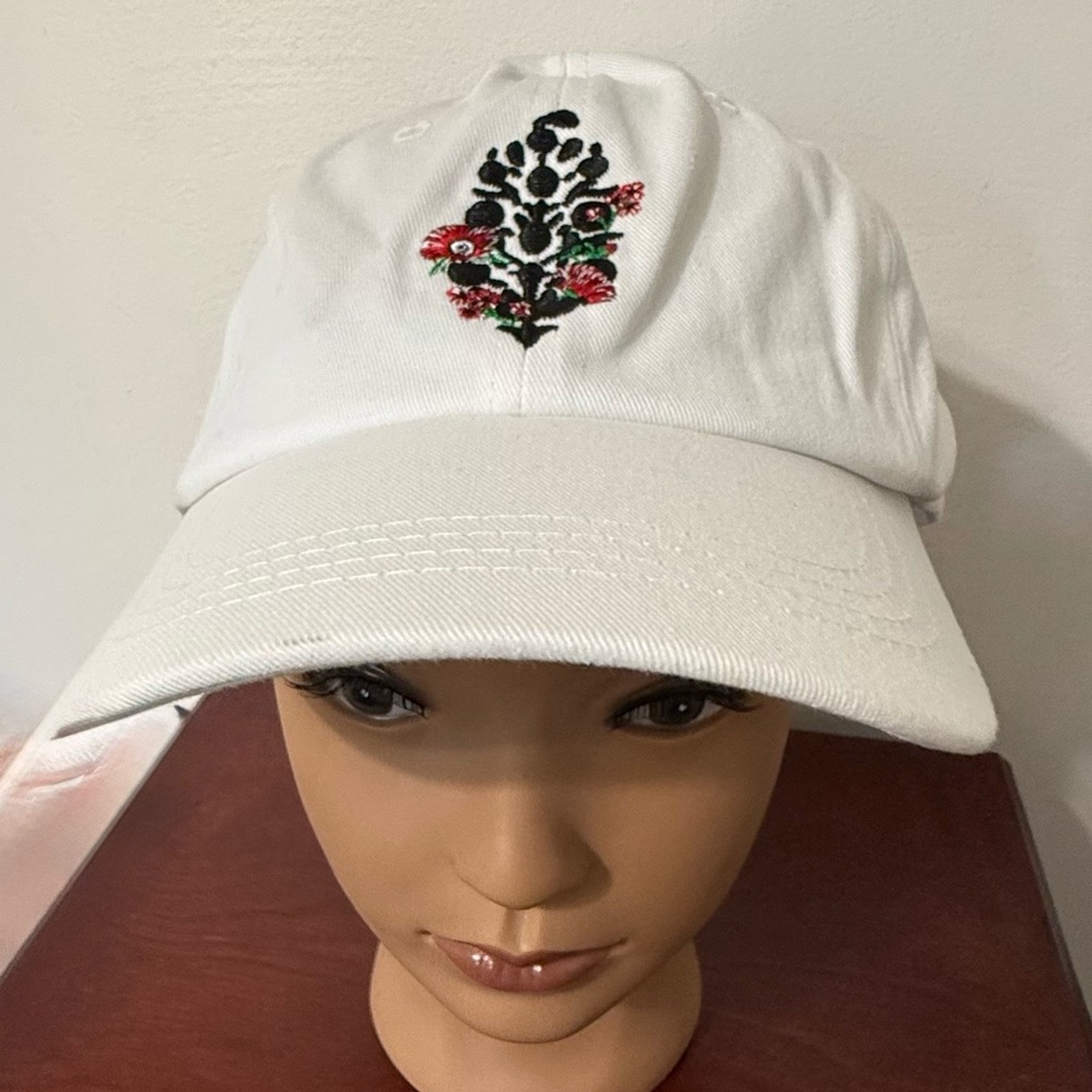 FP Movement by Free People Adjustable White Cap with Floral Embroidery NWT